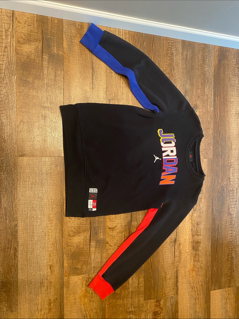 Jordan Black Crewneck Sweatshirt with Red & Blue Accents